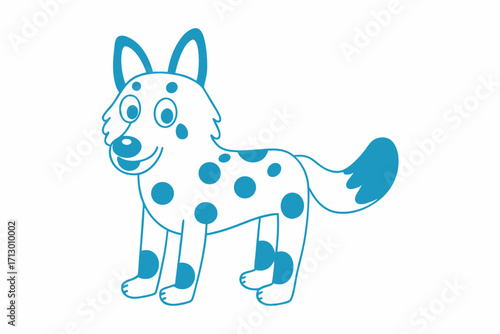 Cartoon dog outline smiles with turquoise spots on its white body