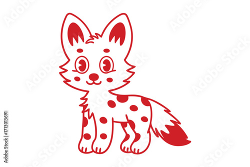 Cartoon fox outlines reveal a delightful white coat adorned with red spots and endearing features