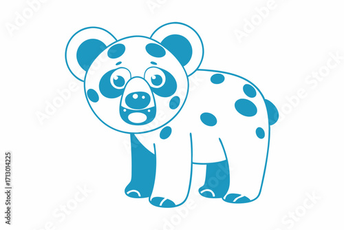 Cartoon hyena smiles at viewer, outlined in blue against a white backdrop