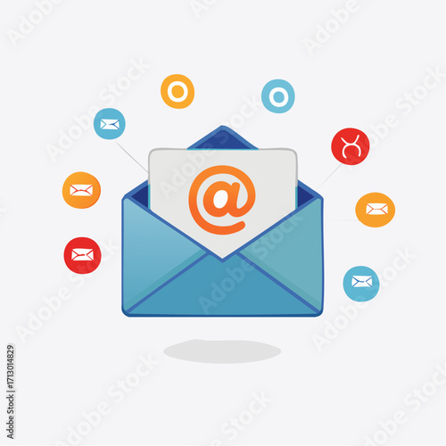 Email Communication Illustration: A Blue Envelope Conveying Digital Correspondence Concepts