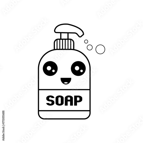 Hand Soap cartoon  vector illustration template for Coloring book. Drawing lesson for children	