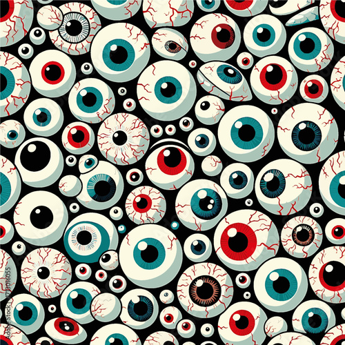 Eyeball Repeat Pattern in Cartoonish Horror Style with Vibrant Irises