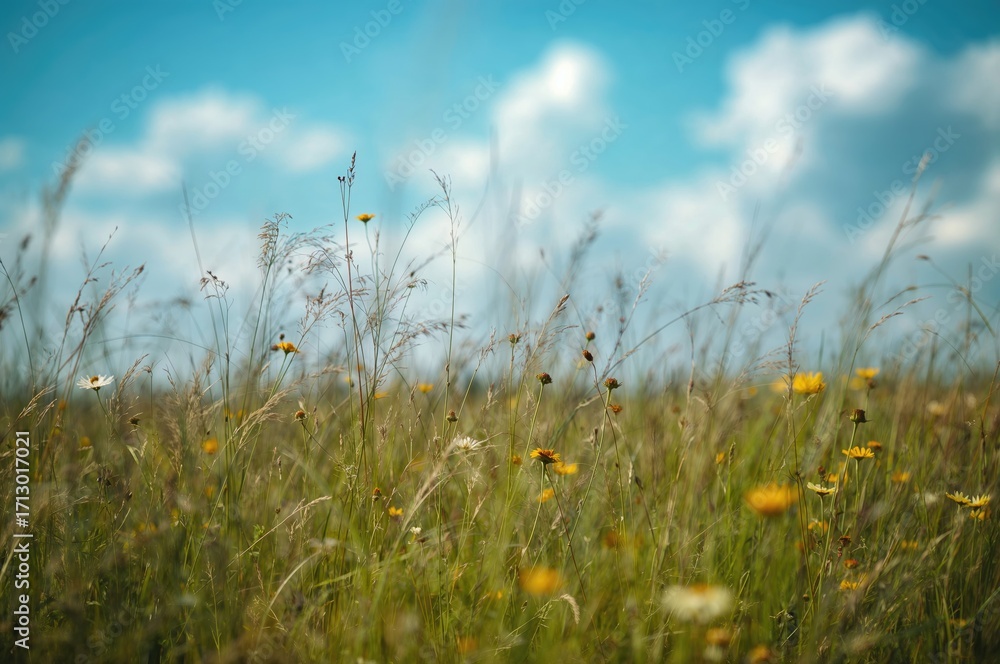Fototapeta premium Lush meadow filled with colorful wild blossoms