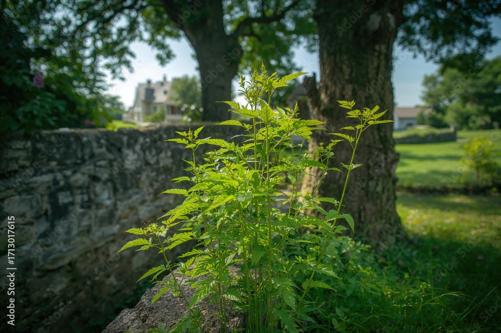 Fototapeta premium Lush foliage in a residential zone