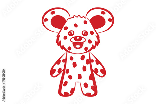 Cartoon mouse stands playfully with a delightful polka dot pattern in a red hue