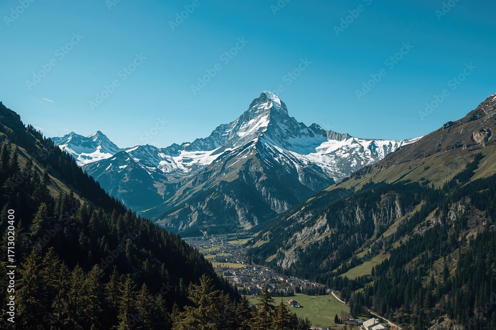 Fototapeta premium Scenic panorama of a mountain range seen from a valley