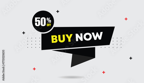 buy now editable vector illustration web banner art icon abstract design bold text black shapes yellow white light gray background modern creative layout graphics