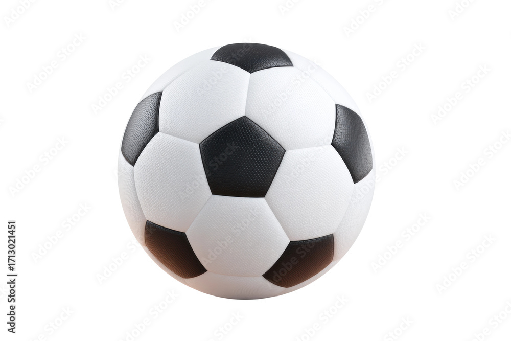 Obraz premium Classic black and white soccer ball with hexagonal pattern on white background, cut out
