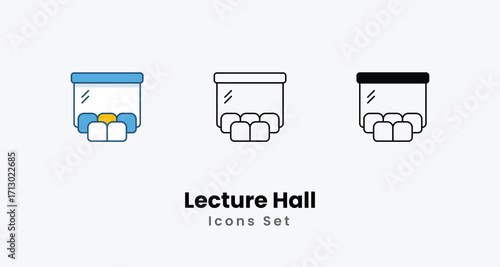 Lecture Hall Icons thin line and glyph vector icon stock illustration