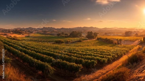 Wallpaper Mural A breathtaking vineyard landscape at sunset, showcasing perfectly aligned rows of grapevines. Torontodigital.ca