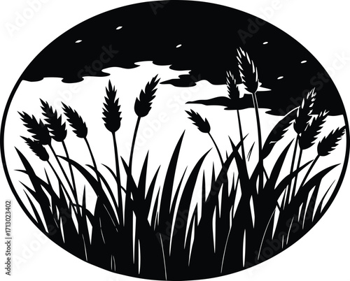 Prairie Grassland Silhouette | Prairie Landscape Vector Illustration