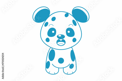 Cartoon spotted puppy excitedly vocalizes with its mouth wide open against a white backdrop