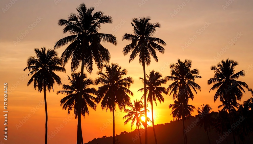 Obraz premium Silhouette palm trees at sunset (1)