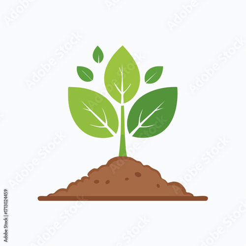 Illustration of a Sprouting Plant with Lush Green Leaves Emerging from Soil