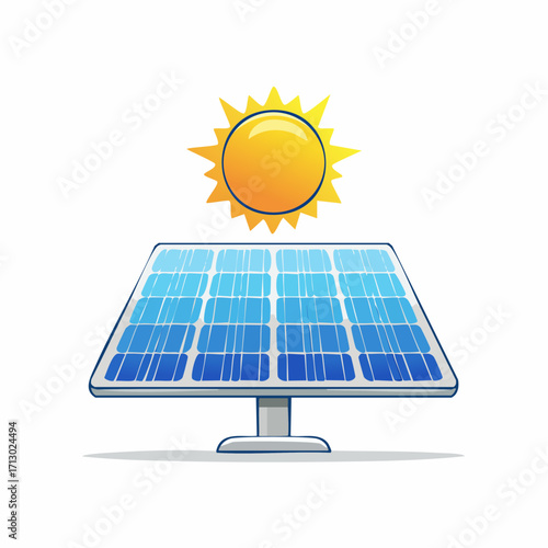 Illustration of a Solar Panel with a Bright Yellow Sun Symbolizing Renewable Energy