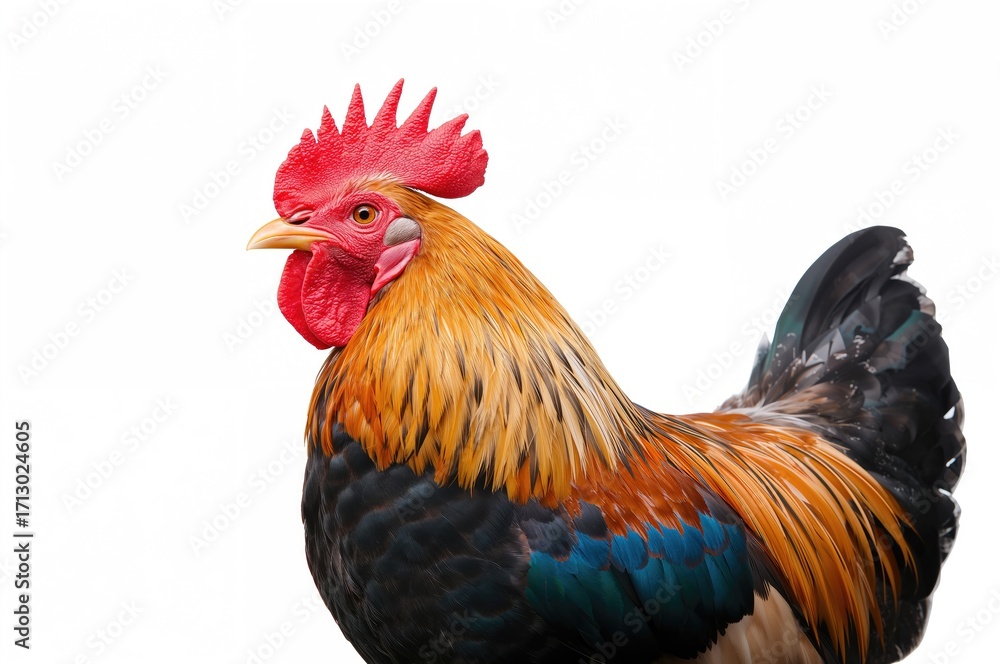 Fototapeta premium Isolated White Background Featuring a Singing Small Rooster