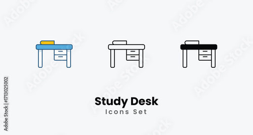Study Desk Icons thin line and glyph vector icon stock illustration