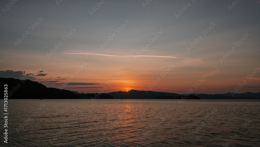 Fototapeta premium Sunset silhouette over the ocean horizon