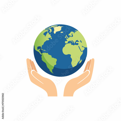 Illustration of Hands Cupping Planet Earth Representing Global Environmental Protection Efforts