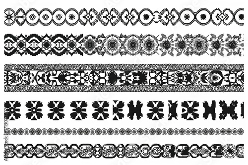 Collection of eight black seamless border designs