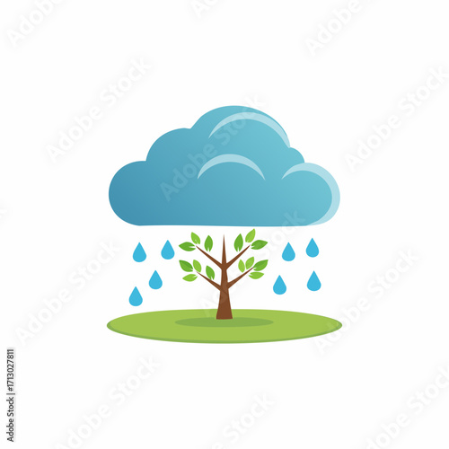 Illustrative depiction of a young tree enduring rainfall under a cloud-filled sky, symbolizing growth