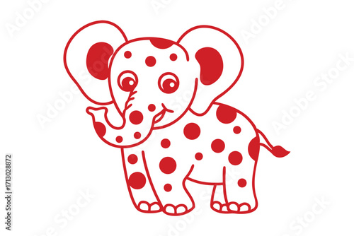 Charming red dotted elephant smiles gently standing on a white backdrop creating a delightful image