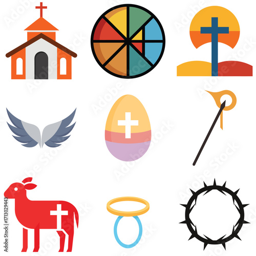 Simple flat vector illustration of a small chapel with a cross on top
