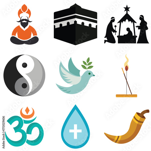 Spiritual guru silhouette with traditional turban icon