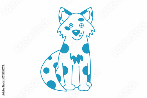Charming teal spotted dog sitting upright smiling on a plain white backdrop for children