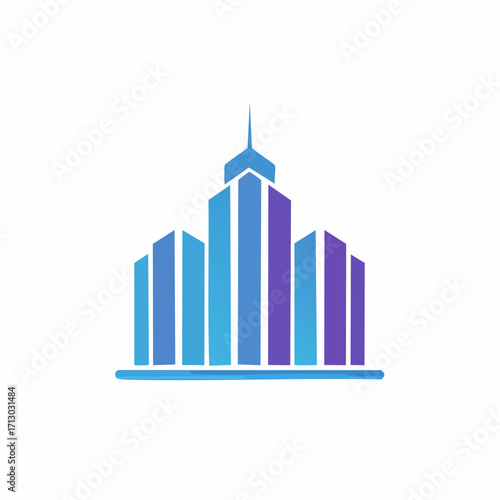 Modern Cityscape Icon: A Stylized Emblem Depicting Urban Architecture and Development