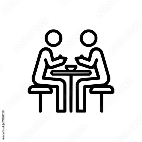People eating dinner table restaurant food meal dining together friendship conversation outline icon design vector