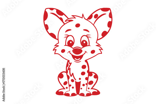 Cheerful cartoon fox outline presents a bright smile, adorned with whimsical red spots all over