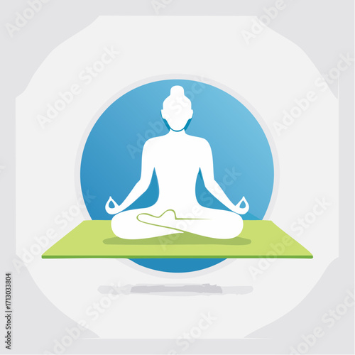 Serene yoga pose silhouette against a gradient blue backdrop on a green mat