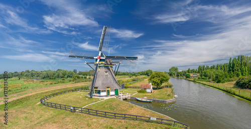 Scenic Dutch Landscape of the Schapenwei Windmill