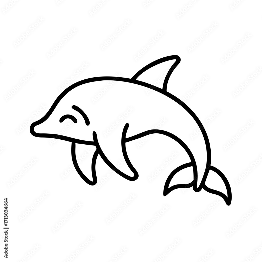 Fototapeta premium Cute dolphin drawing outline vector illustration for kids coloring pages and design projects