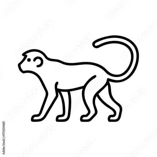 Monkey outline vector illustration, primate animal drawing, wildlife mammal silhouette, zoo icon art