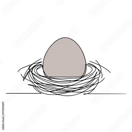 two-color vector of Egg resting in a simple nest in minimalist line art style  