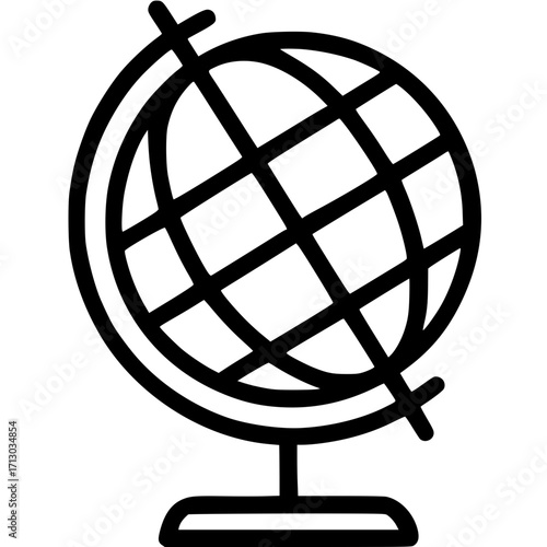 Globe divided into parallels and meridians in a line-art style
