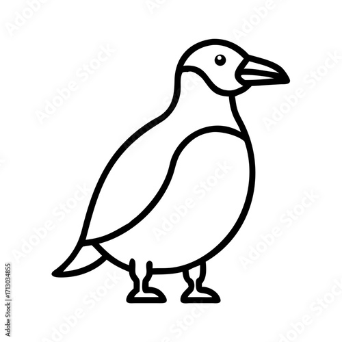 Vector outline drawing of puffin bird illustration, seabird, wildlife, nature, arctic animal icon