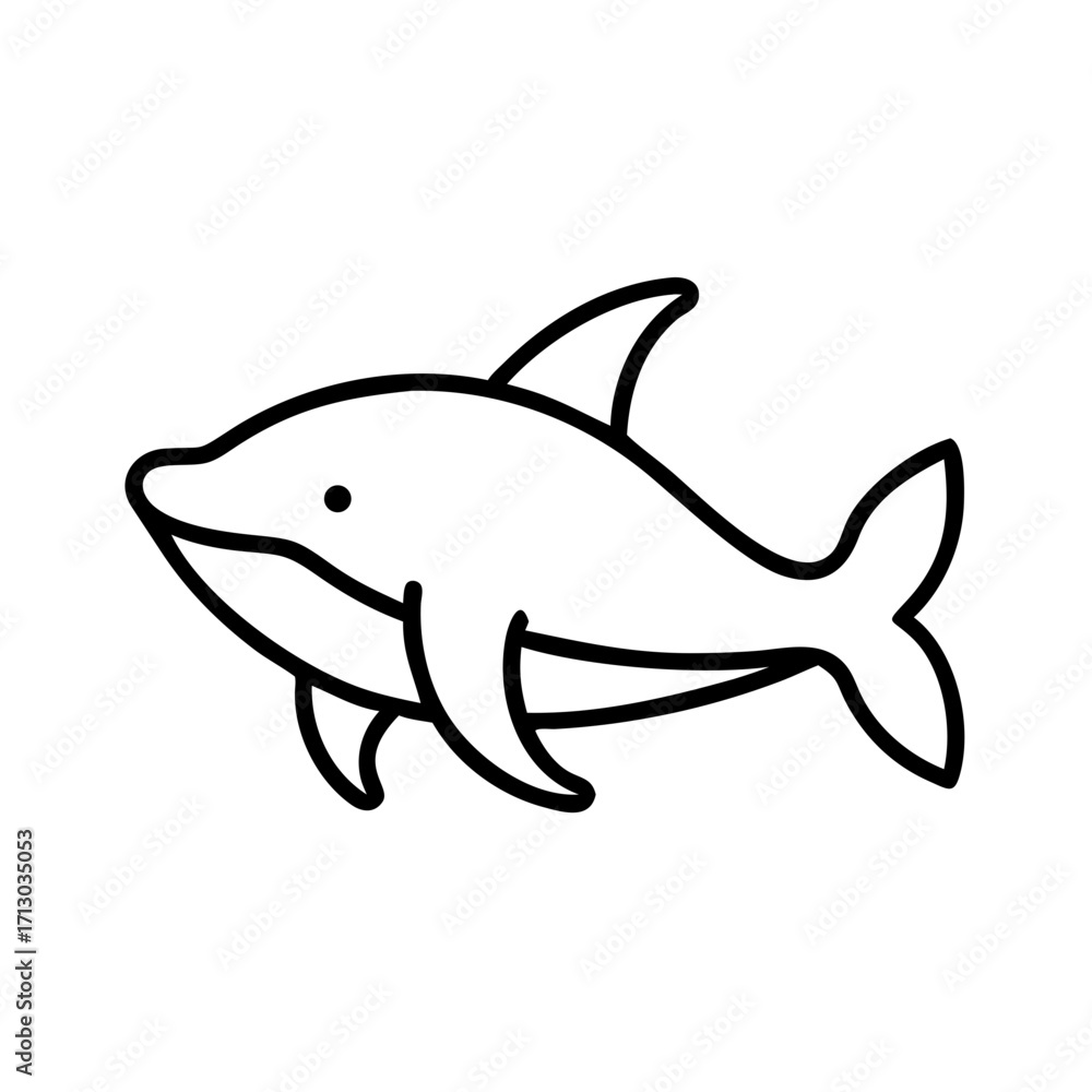 Obraz premium Dolphin outline drawing vector illustration, marine animal, ocean life, sea creature, mammal art
