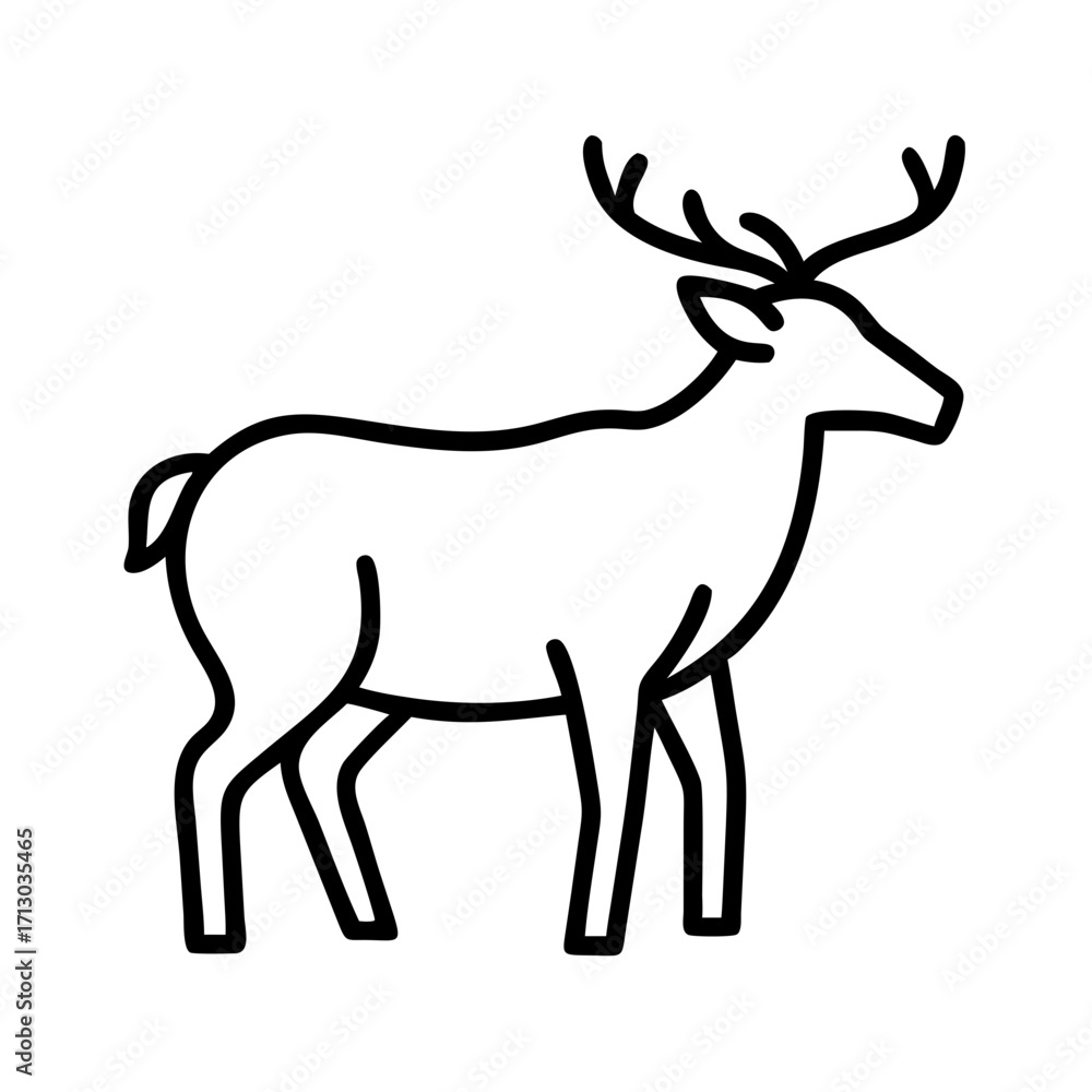 Obraz premium Deer outline drawing vector illustration animal silhouette wildlife nature forest stag reindeer 90