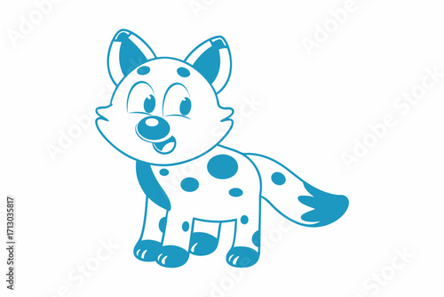 Cheerful spotted cartoon dog standing attentively, looking sideways with its tongue slightly out