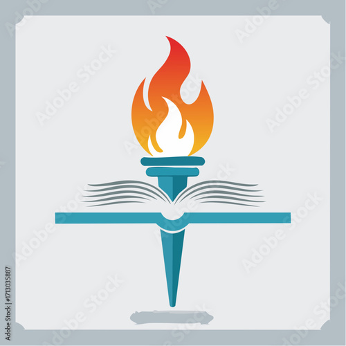 Symbolic representation of knowledge and enlightenment featuring a torch and an open book