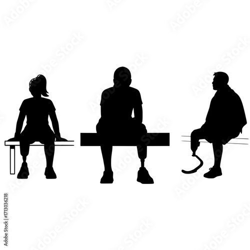 Diverse individuals with prosthetics seated together, symbolizing resilience, unity, and modern accessibility in life's journey.