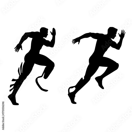 Dynamic athletes sprint forward showcasing strength and resilience in powerful motion