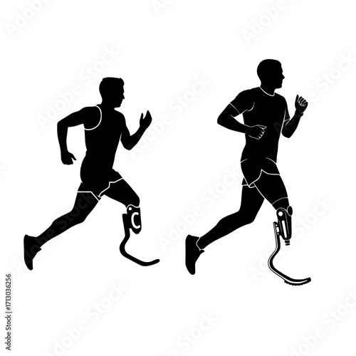 Dynamic athletes with prosthetics showcasing resilience and athletic achievement in silhouette