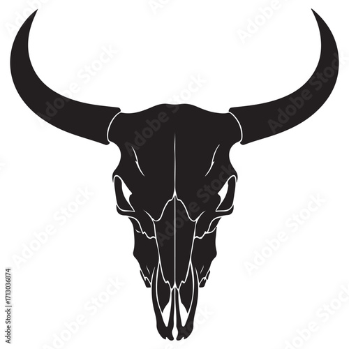Minimalist Black Bull Skull with Horns Silhouette Illustration