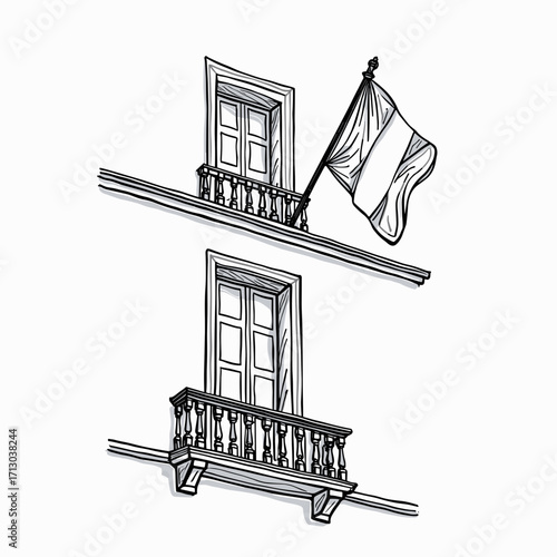 sketch of France flag waving from a balcony