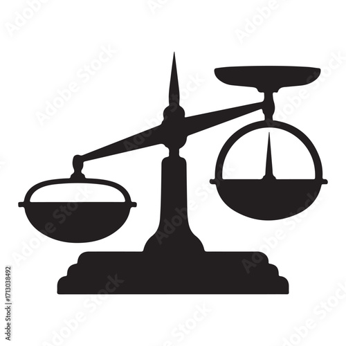 Simple Black Silhouette of an Unequal Vintage Balance Scale