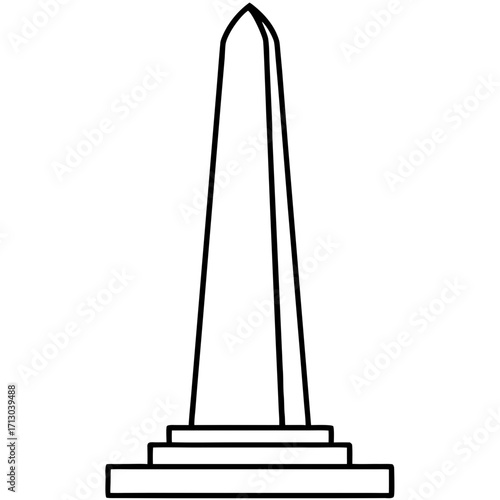 Ancient Egyptian obelisk silhouette in minimalist style with transparent background